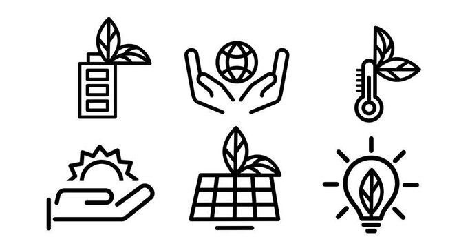 icon set of green technology in outline design animated