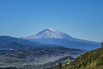 Beautiful view of the fertile valley of La Laguna and Mount Teide. Anaga Rural Park in Northern Tenerife, Canary Islands, Spain.