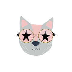 Funny print of a rock star cat. Vector illustration on white background.