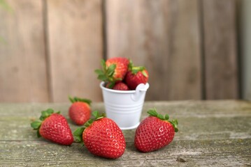 strawberries in a basket on the table