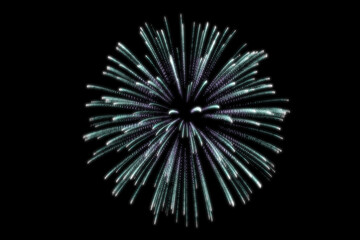 Multi-color festive fireworks isolated on a dark background. 3D rendering firework decorated celebration. A shower of confetti explosion ilustration. Realistic anniversary bursting fireworks display.