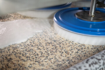 Automatic machine and equipment for carpet washing and dry cleaning with round brushes