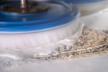 Automatic machine and equipment for carpet washing and dry cleaning with round brushes