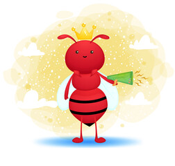 Cute ant holding a megaphone cartoon character Premium Vector