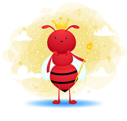 Cute ant wearing king crown Premium Vector