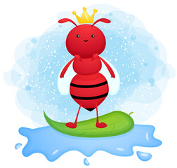 Cute doodle ant playing surf cartoon character Premium Vector
