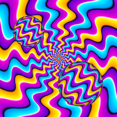 Colorful background with moving spheres. Spin illusion.