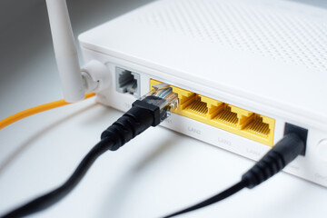 ethernet cable in the router - obrazy, fototapety, plakaty