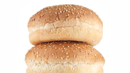 sesame hamburger buns isolated on white background