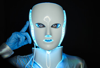 Portrait of futuristic robot. Concept of future technology.