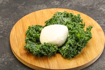 Soft mozzarella cheese over board