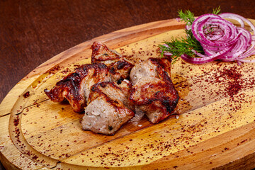 Caucasian traditional Pork shashlik served onion