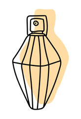 Illustration of a perfume bottle in line style. With a background of pastel colors in the form of a silhouette of perfume.