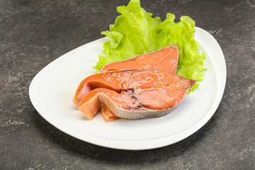 Two pink salmon fish steak