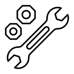 Open End Wrench with pair of bolt Concept, Spare parts Vector Icon Design, Motor Vehicle Service and automobile repair shop Symbol, Lorry spare parts Sign, auto mechanic stock illustration