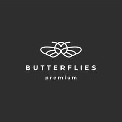 Butterfly logo design with clean lines on black background