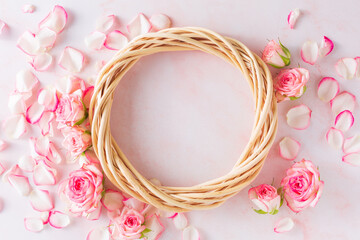 flower frame, pink rose petal