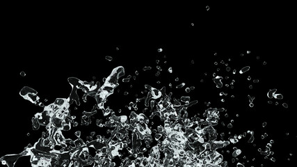 Water splash. Isolated on a black background. 3d rendering. High resolution.
