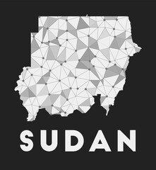 Sudan - communication network map of country. Sudan trendy geometric design on dark background. Technology, internet, network, telecommunication concept. Vector illustration.