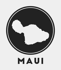 Maui icon. Round logo with island map and title. Stylish Maui badge with map. Vector illustration.