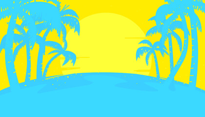 Fototapeta na wymiar Background of tropical palm trees with beautiful sunset scene. Vector illustration of summer vacation