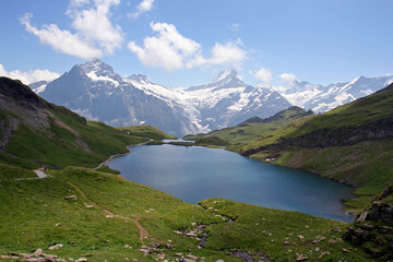 Fototapeta na wymiar Bachalpsee Lake with majestic mountains in Berner Oberland, Switzerland