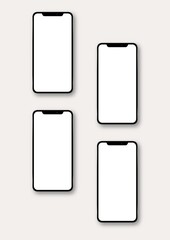 Clean realistic smartphones with blank screens grid.