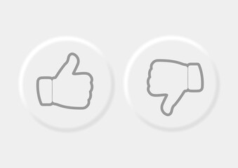 editable neomorphic interface. Buttons like and dislike, round shapes for websites and social media.