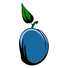 Plum. Fruits. Healthy food. Vitamins. Cartoon style.