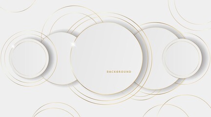 Abstract circle papercut layer white background with gold line effect