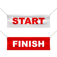Start and finish realistic banners. Flags for outdoor sport event.