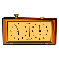 Clock for playing chess. The game. Chess tournament. Logic game. Cartoon style.