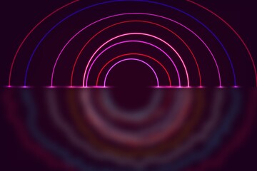 Circle abstract background, glowing neon lights, round portal. . Pink blue and purple glow rings.