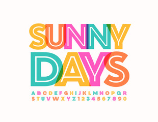 Vector bright card Sunny Days. Creative colorful Font. Decorative Alphabet Letters and Numbers set
