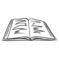 Open book. Textbook. An old book to read. Tutorial. Cartoon style.