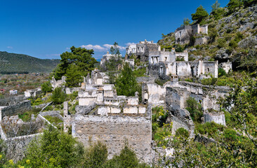 The abandoned Greek Kayakoy Town, also known as Karmilissos or Ghost Town. Fethiye, Mugla Province, southwestern Turkey. Mediterranean coast.