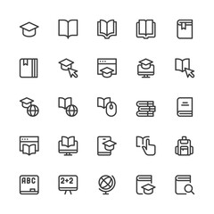 Simple Interface Icons Related to Education and Learning. Online Education, Training at School, Distance Learning, Ebook. Editable Stroke. 32x32 Pixel Perfect.