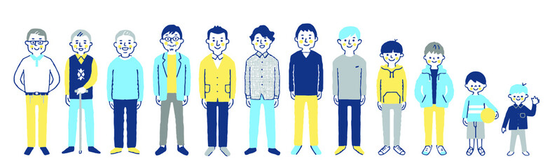 いろいろな世代の男性　全身　セット