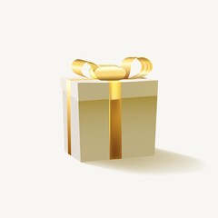 Gift box with gold ribbon isolated on white background.