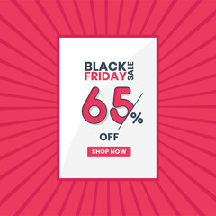 Black Friday sale banner upto 65% off. Black Friday promotion 65% discount offer