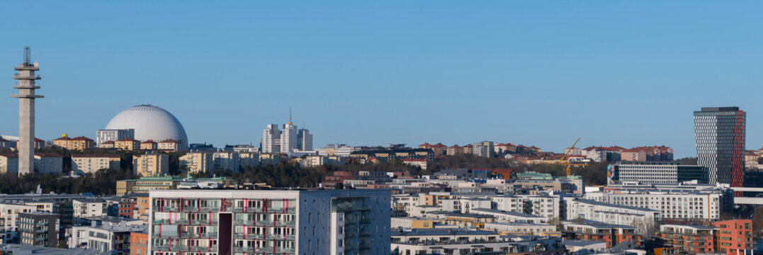 Morning View Over The Globen Arena Area In The District Of Johanneshov In Stockholm