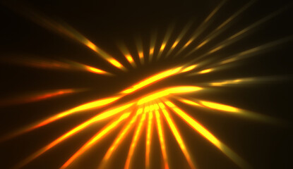 Obraz premium Light particles in motion, creating a burst of glowing multicolored rays on a black background. Energetic glow lights wallpaper.