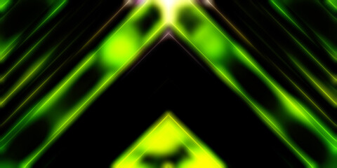 Abstract shining geometric lights background. Fractal symmetric graphic illustration. Intersecting glowing and shimmering bars.