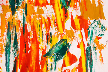 yellow-red-green oil paint brush strokes on paper. multicoloure