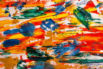 Fototapeta na wymiar yellow-red-green oil paint brush strokes on paper. multicoloure