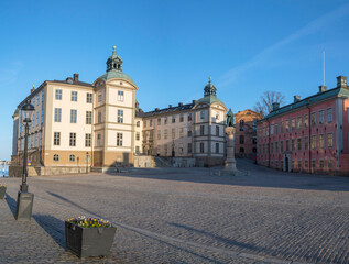 Obraz premium Court houses on the island Riddarholmen in Stockholm a sunny spring morning