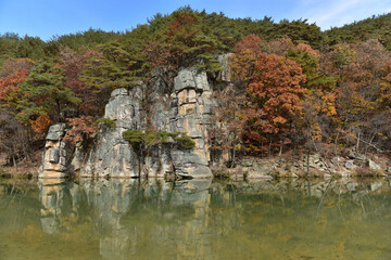 Fototapeta na wymiar Beautiful autumn scenery in Hwayang-gugok, Korea