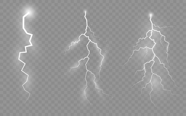 Set of zippers, thunderstorm and effect lightning.