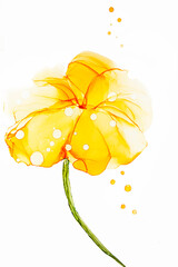 Abstract alcohol ink art drawing yellow flower isolated