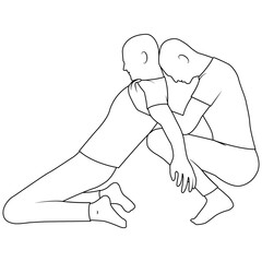 Massage. Yumeiho therapy line. Instructions for performing massage techniques, stretching the neck muscles and manual manipulation. Simple vector illustration for physical therapy guidelines, websites